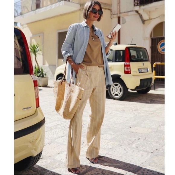 Sezane Rodriguo Linen Trouser Pleated Wide Leg Pants Tan Cream EU 34 US 4 - Picture 17 of 17